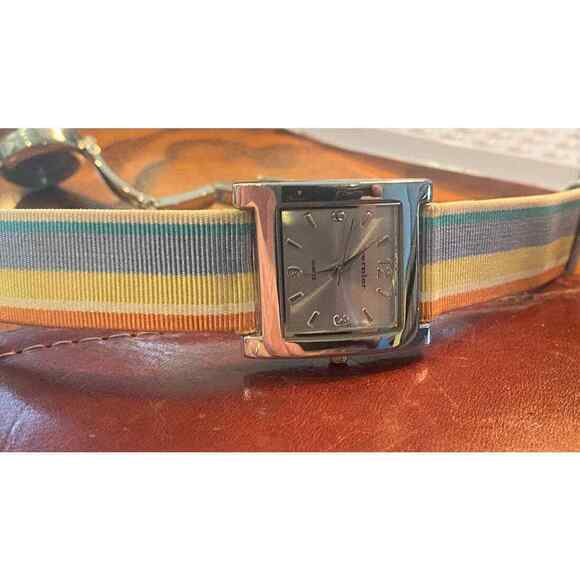 Women's 28mm silver Tone Vernier Watch, Multicolor Canvas Band - Picture 2 of 3